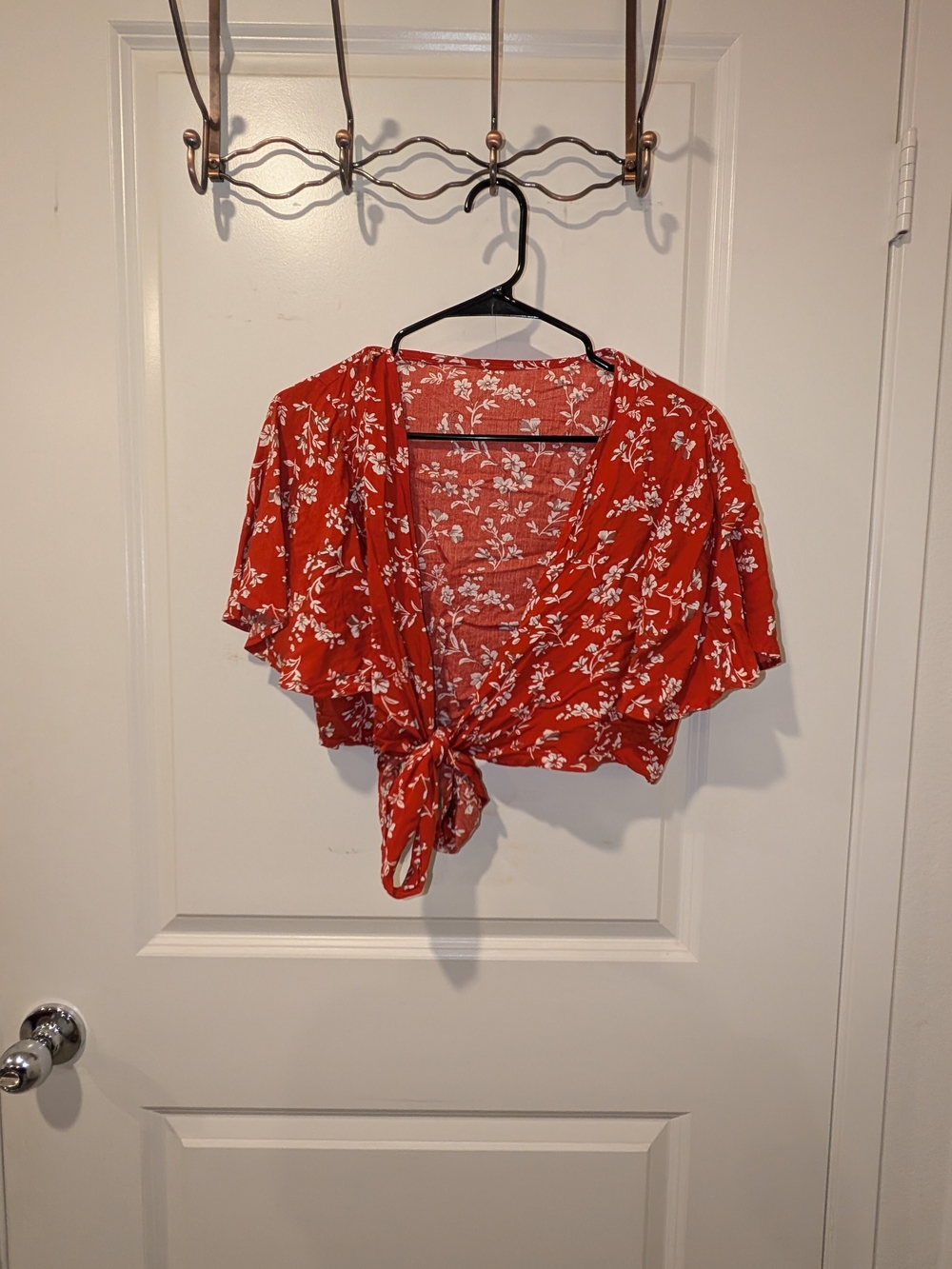Orange Floral Tie-Front Crop Top 70s Disco